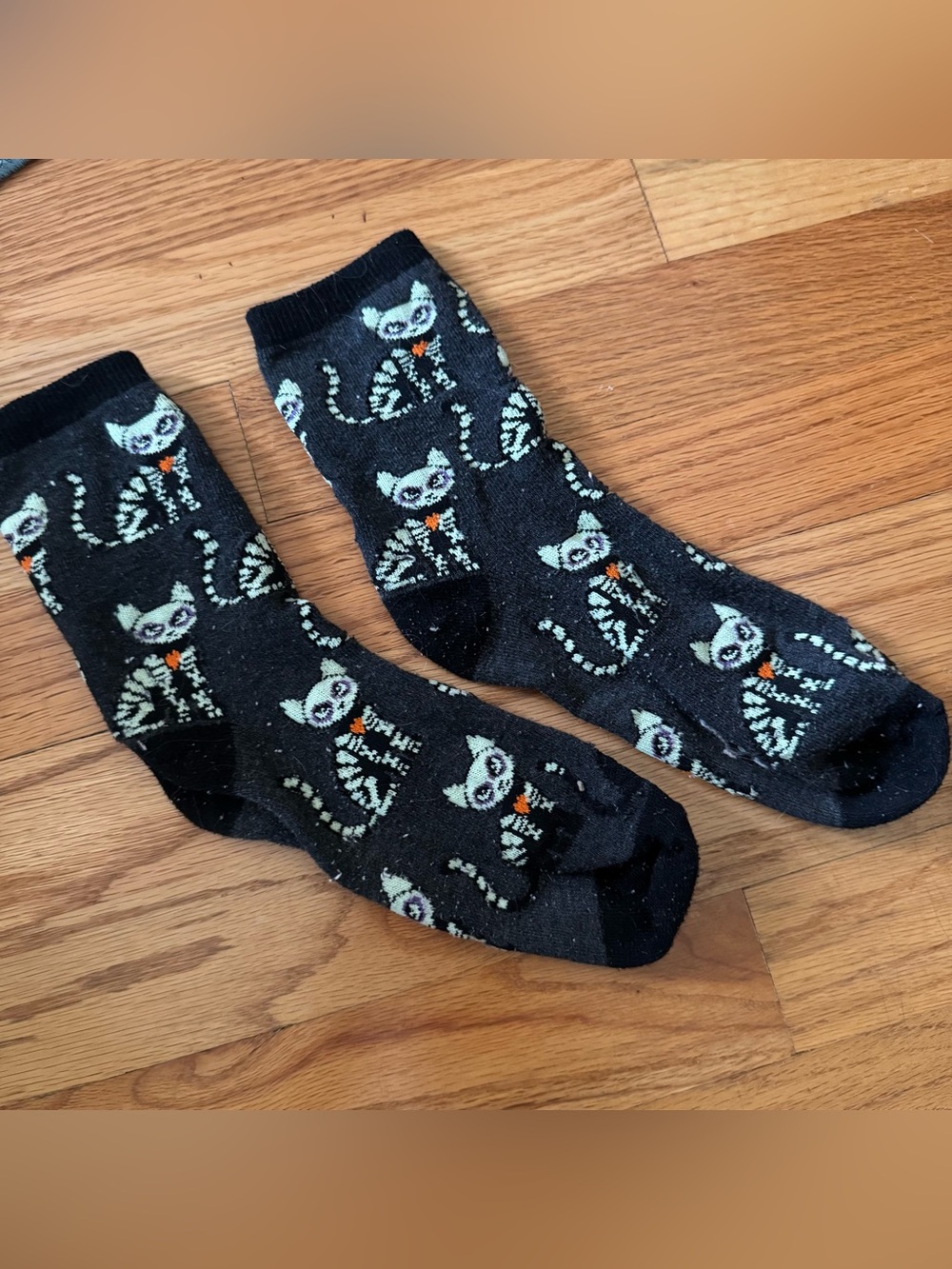 Glow in the Dark - Cat Skeleton Halloween Socks - Women’s Sz 7-10